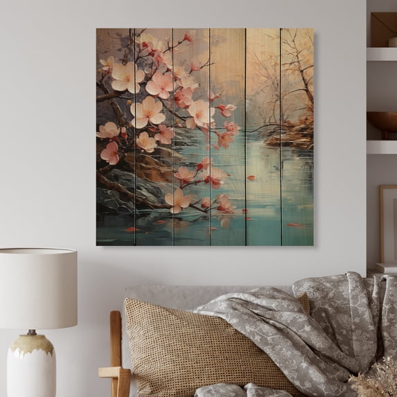 Designart "Asian Art Eastern gracefulness II" Asian Print on Natural Pine Wood