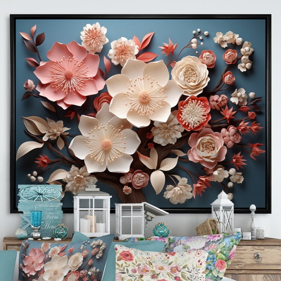 Designart "Asian Art Eternal flowers II" Asian Floater Framed Wall Art Living Room
