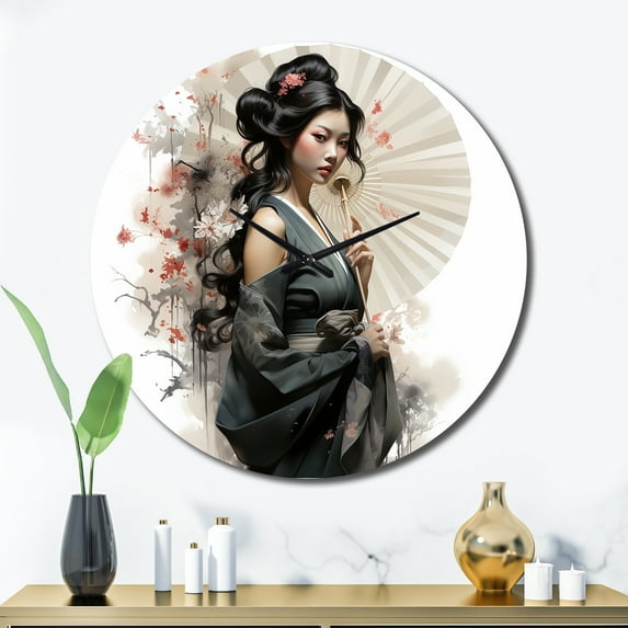 Designart "Asian Art Geishas beauty VI" Asian Oversized Wall Clock