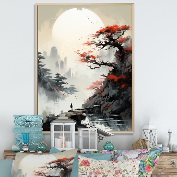 Designart "Asian Art Samurais horizon III" Asian Floater Framed Canvas Print