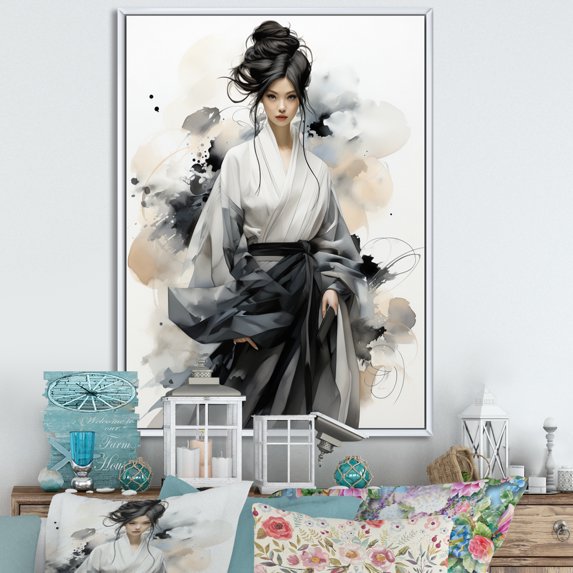 Designart "Asian Art Stylish Illustration I" Asian Floater Framed Canvas Print