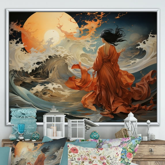 Designart "Asian Art Winds" Asian Floater Framed Canvas Wall Art