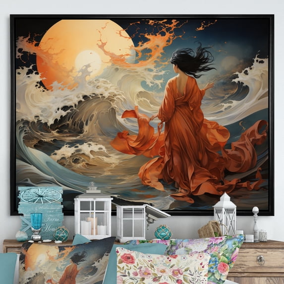 Designart "Asian Art Winds" Asian Floater Framed Canvas Wall Art
