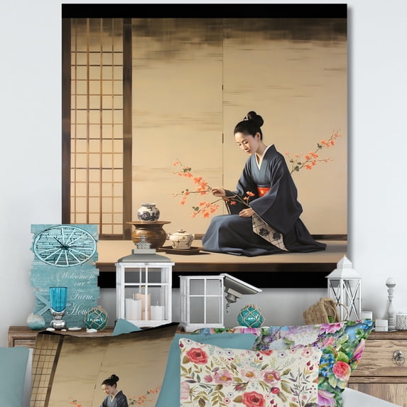 Designart "Asian Art euphony In Tea XI" Asian Canvas Wall Art
