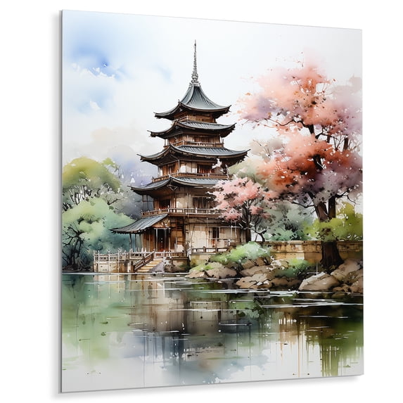 Designart "Asian Art peaceful Pagoda II" Asian Metal Wall Art Prints