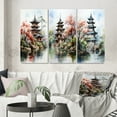 thumbnail image 1 of Designart "Asian Art peaceful Pagoda IV" Asian Wall Art Set Of 3 - Coral Asian Art Canvas Set For Living Room Decor, 1 of 7