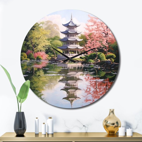 Designart "Asian Art peaceful Pagoda V" Asian Oversized Wall Clock