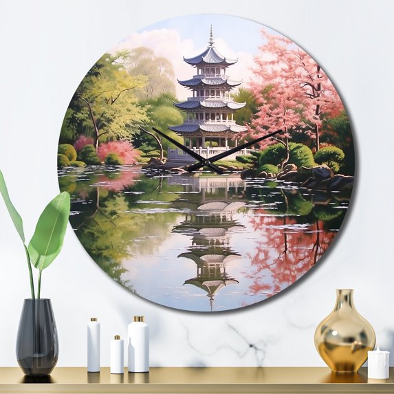 Designart "Asian Art peaceful Pagoda V" Asian Oversized Wall Clock