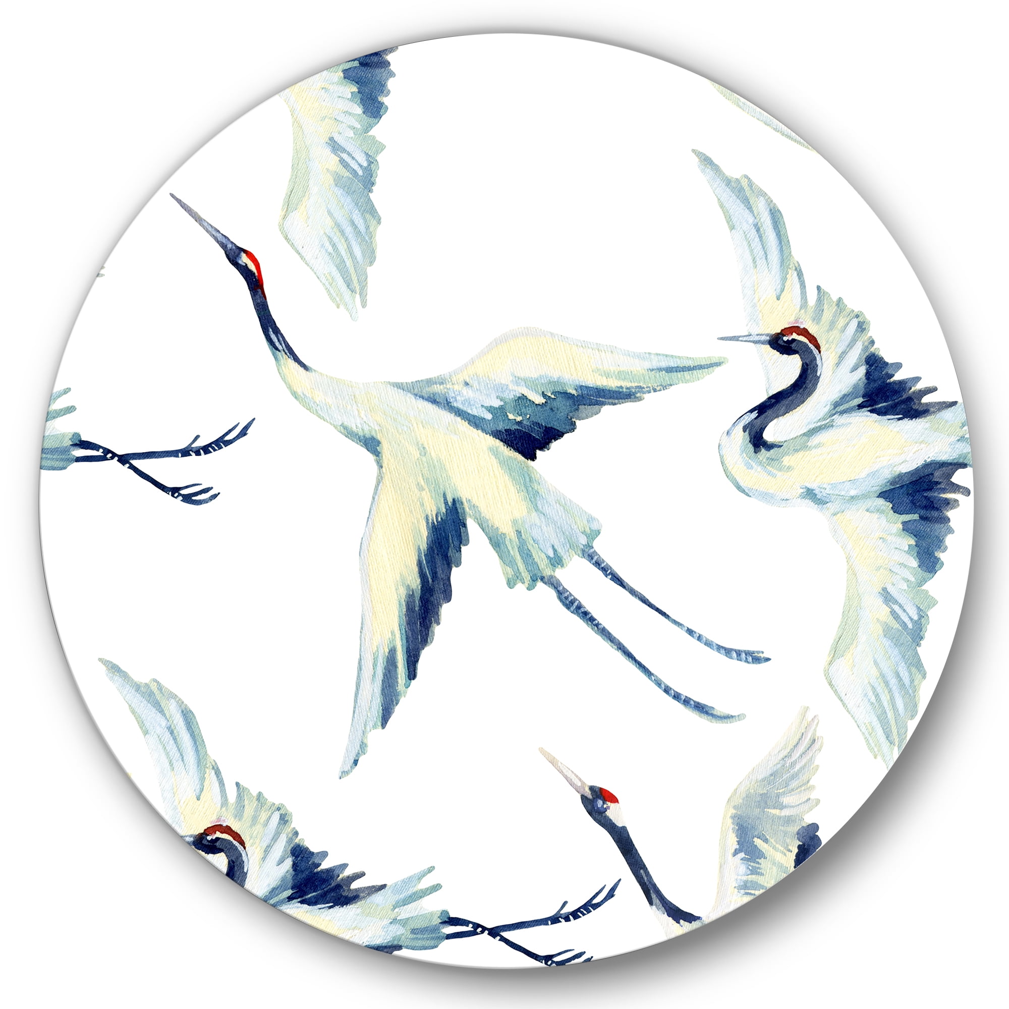 Designart 'Asian Crane Bird Impression I' Traditional Circle Metal Wall Art 36x36 - Disc of 36