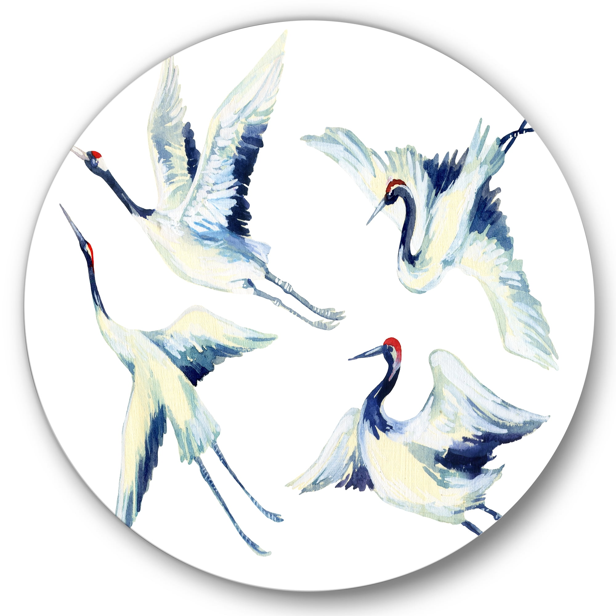 Designart 'Asian Crane Bird Impression II' Traditional Circle Metal Wall Art 23x23 - Disc of 23