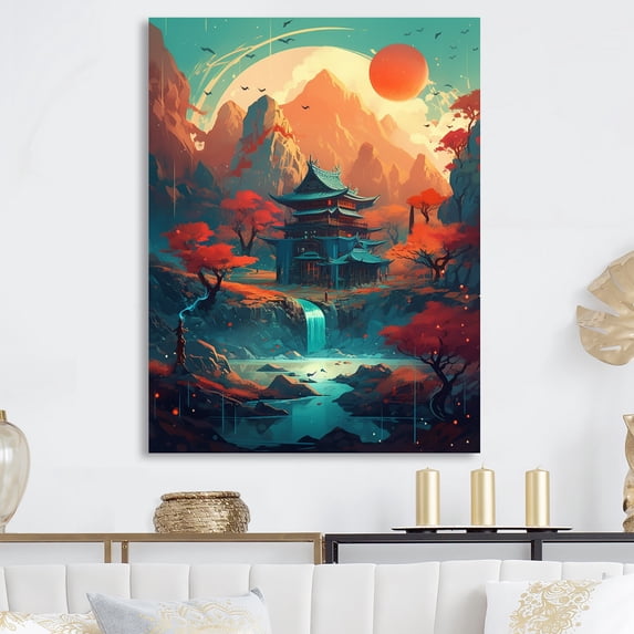 Designart "Asian-Inspired Home on the Mountain Top V" Japon Landscape Metal Wall Decor