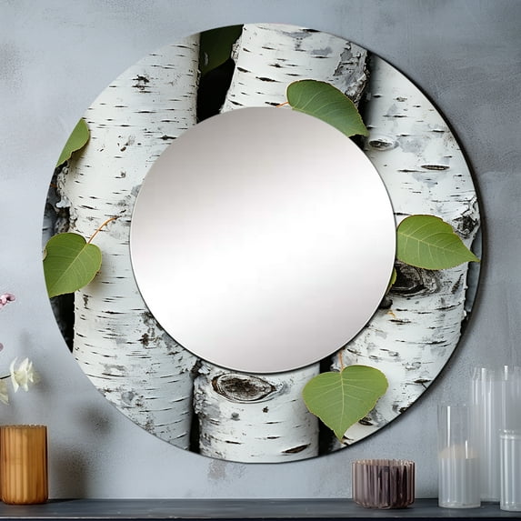 Designart "Aspen, Colorado s White Forest Trees I" Botanical Rund Mirror For Wall Decor - Large White Round Printed Mirror -Traditional Round Living Room Mirror - 29" x 29"
