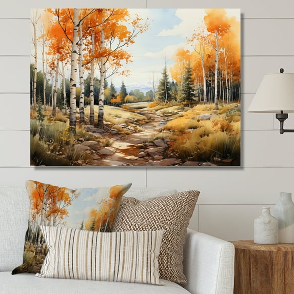 Designart "Aspen Forest Colors Orange and Yellow Palette II" Landscapes Canvas Art Print