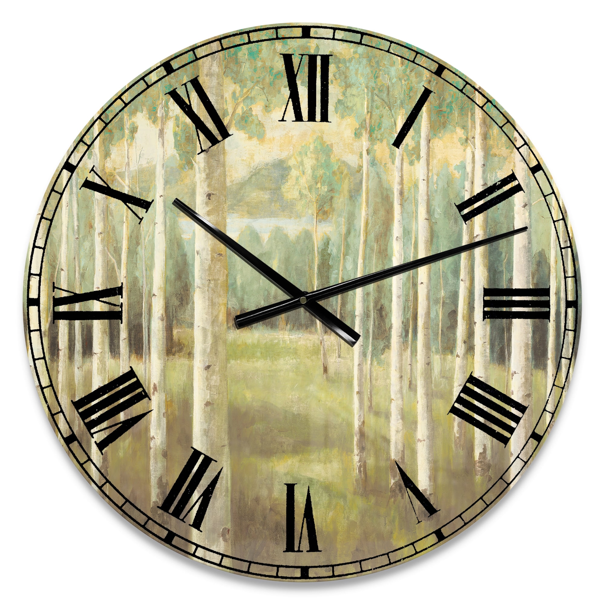 Oversized Green and Beige Aluminum Farmhouse Wall Clock