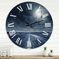 thumbnail image 1 of Designart 'Asphalt Road Under Cloudy Full Moon I' Nautical & Coastal Wall Clock, 1 of 5