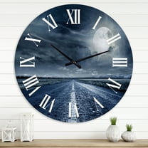 Designart 'Asphalt Road Under Cloudy Full Moon Ii' Nautical & Coastal Wall Clock