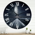 thumbnail image 1 of Designart 'Asphalt Road Under Cloudy Full Moon Iii' Nautical & Coastal Wall Clock, 1 of 5
