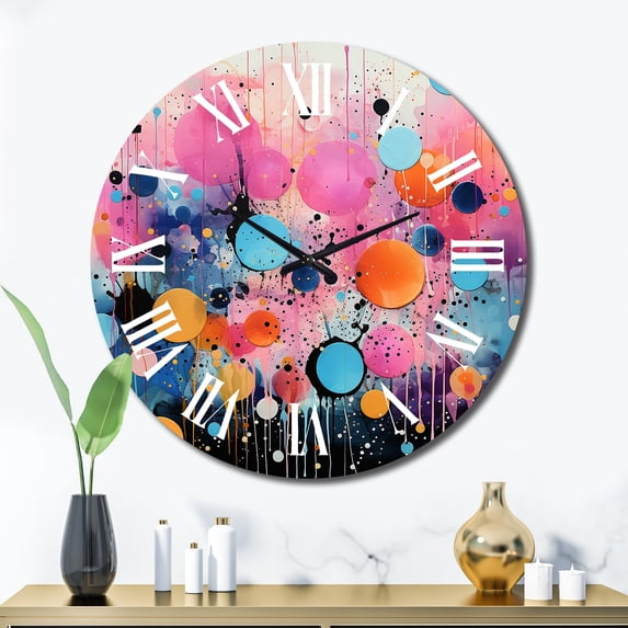 Designart "Assembling Neon I" Abstract Collages Oversized Wall Clock