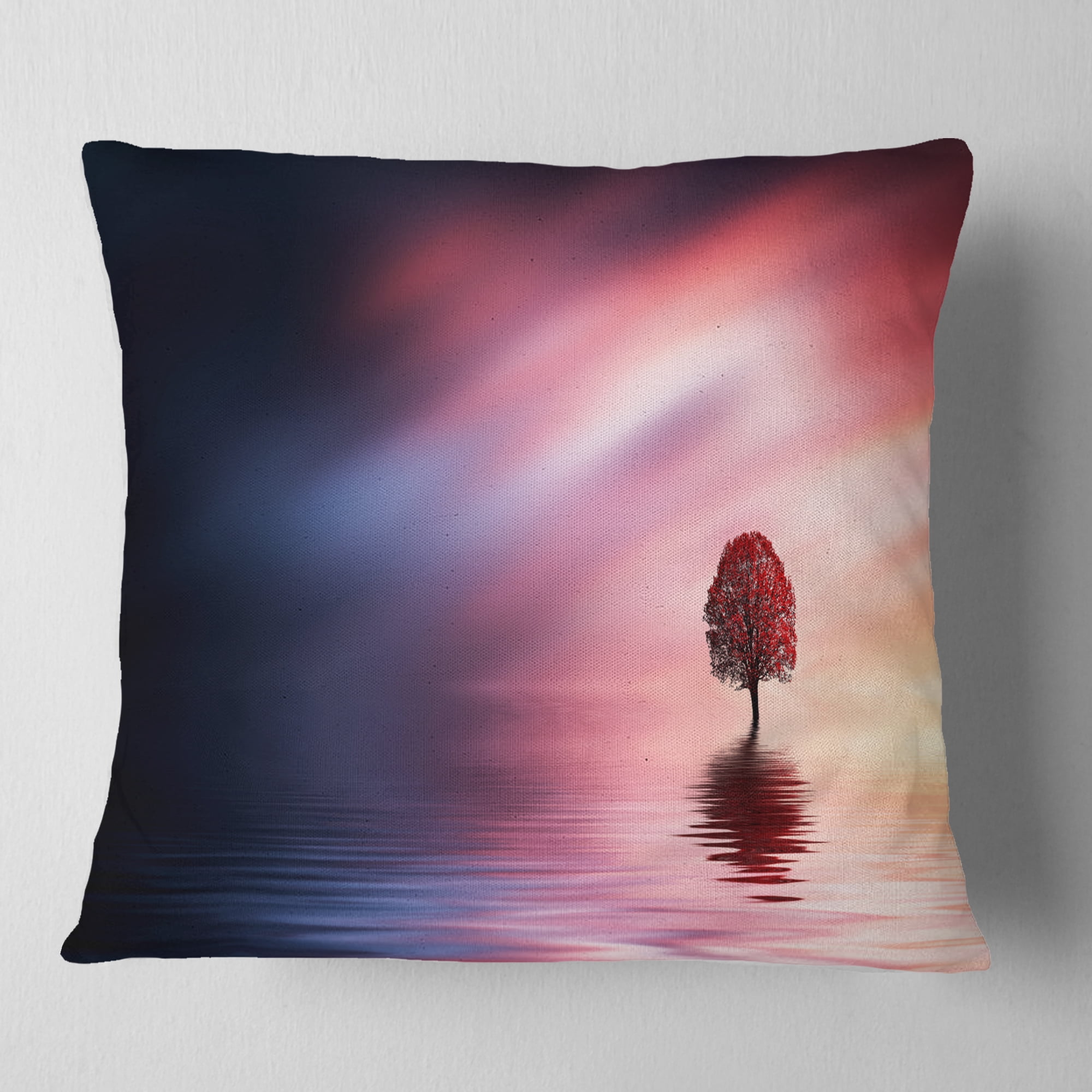 Designart Astonishing Lonely Tree with Birds - Landscape Printed Throw Pillow - 16x16