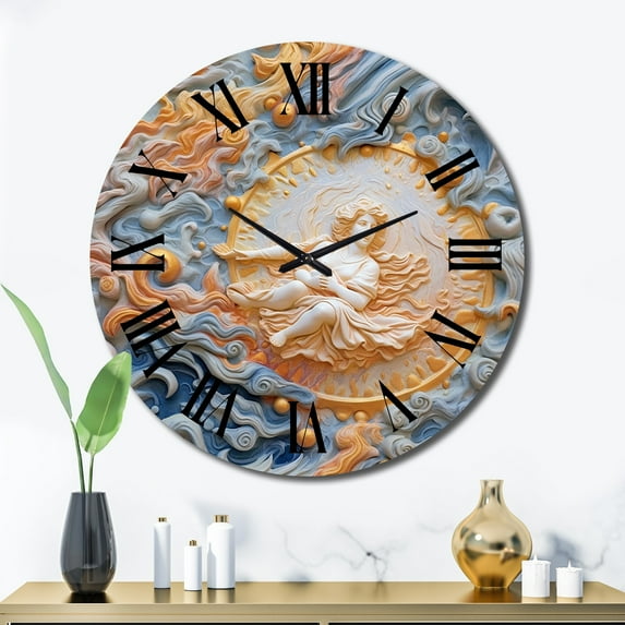Designart "Astrology Nebula Marble in Cream VI" Abstract Shapes Oversized Wall Clock