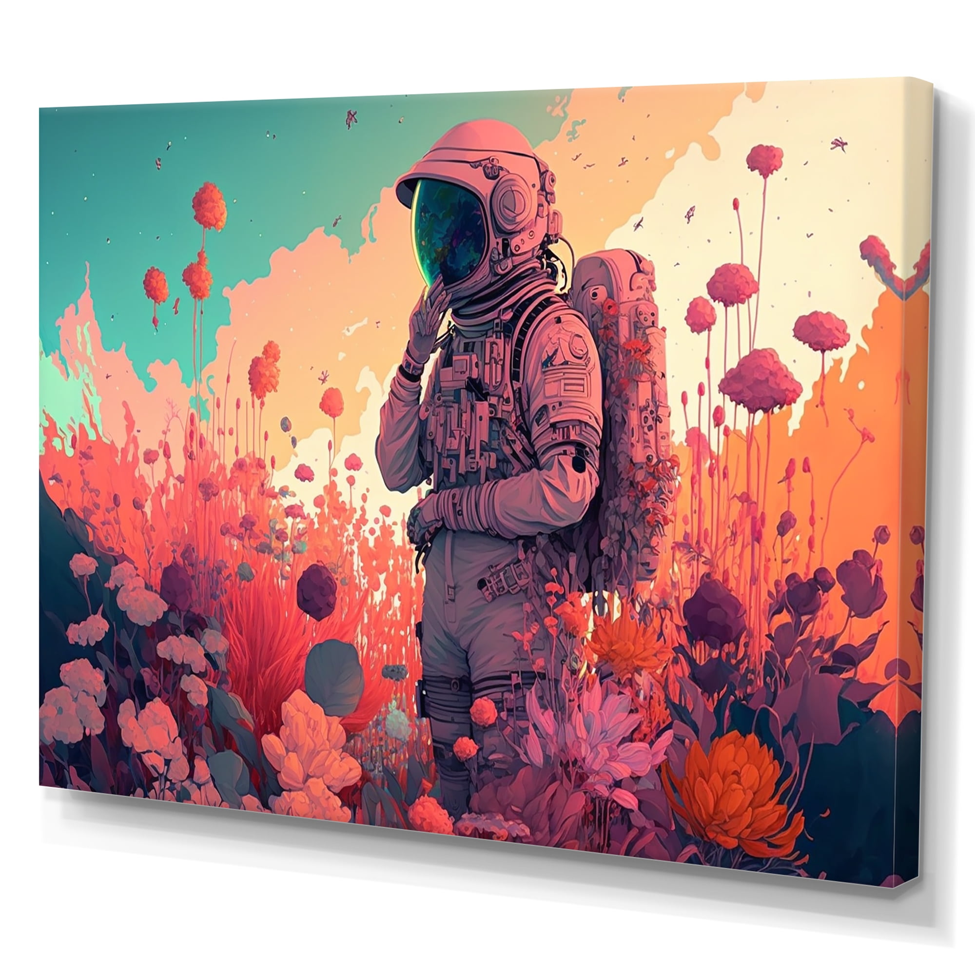 Designart Astronaut Floral Dream I Canvas Wall Art