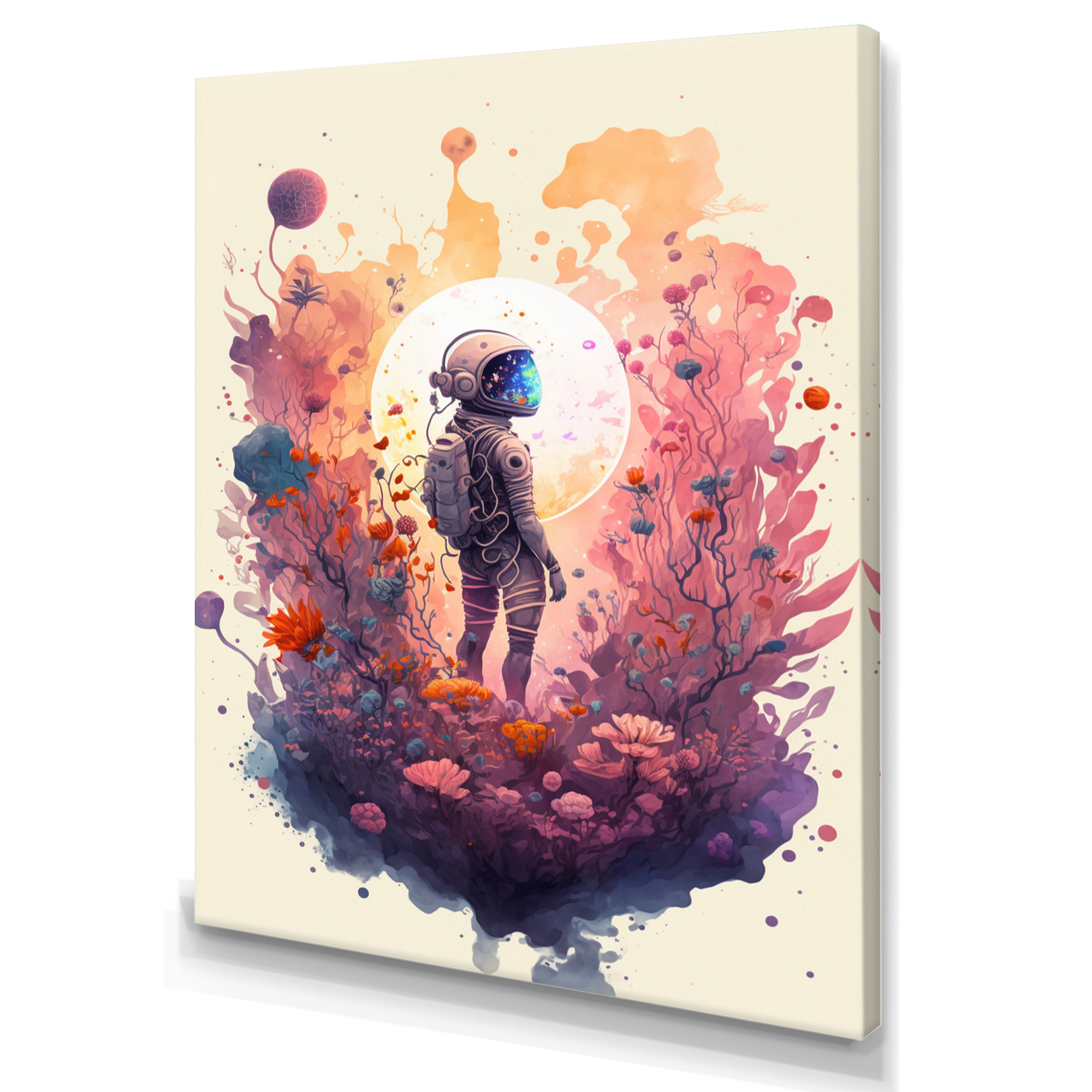 Designart Astronaut Floral Dream IV Canvas Wall Art