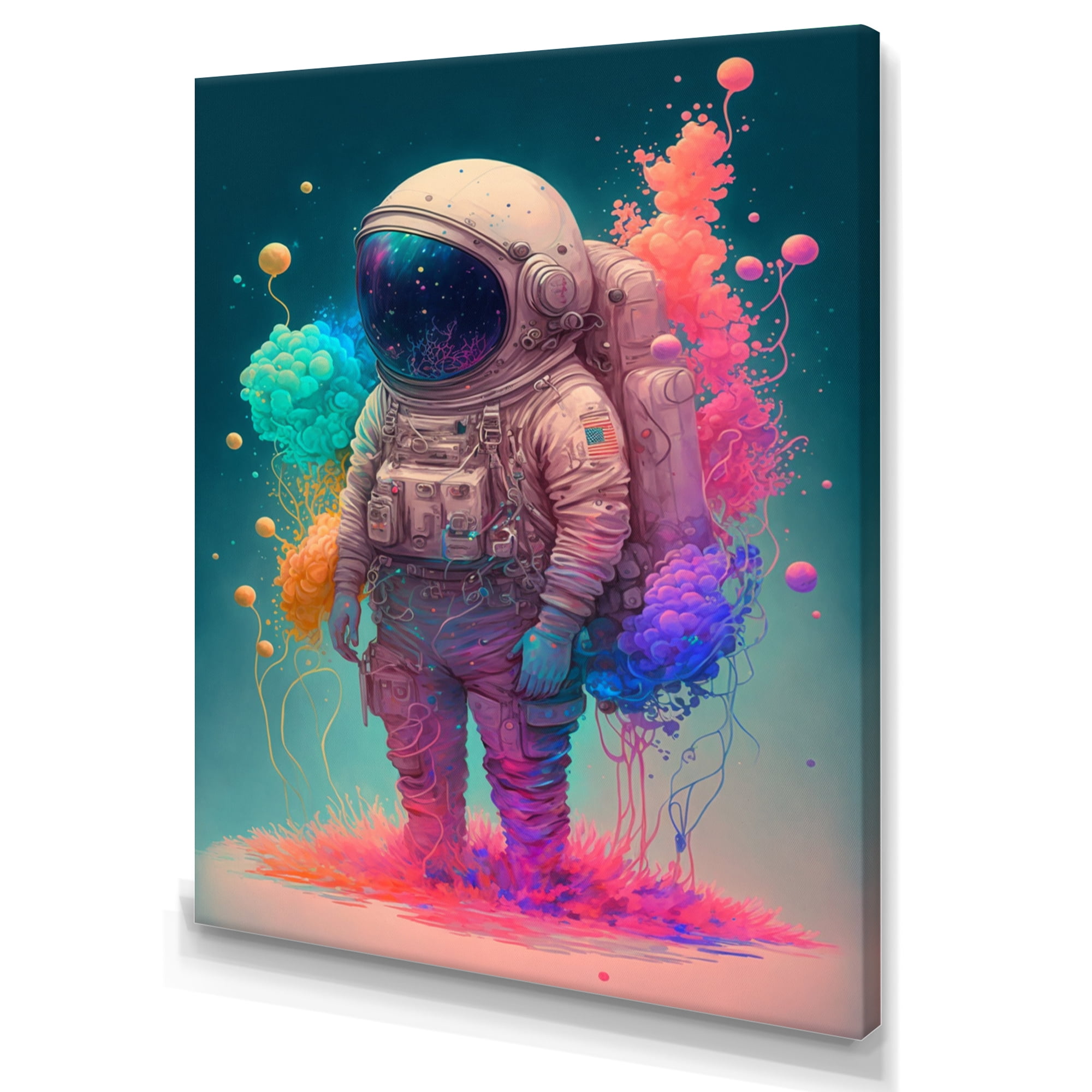 Designart Astronaut Floral Dream V Canvas Wall Art