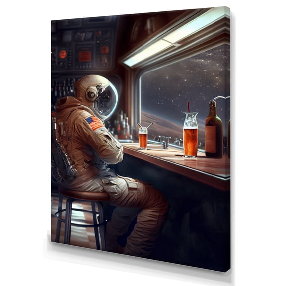 Designart Astronaut Having A Drink Canvas Wall Art