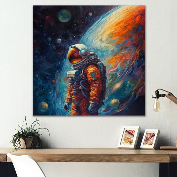 Designart "Astronaut With A View Of The Galaxy" Space Wall Decor