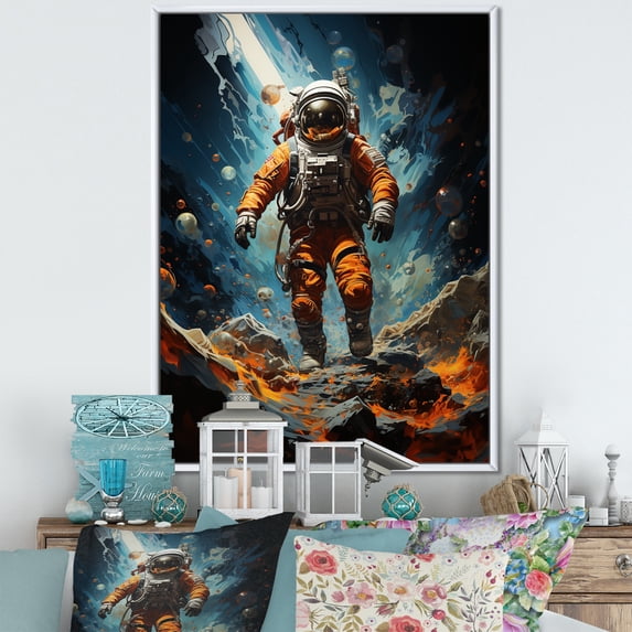 Designart "Astronaut s Resilience in Space" Portrait Floater Framed Wall Art Print