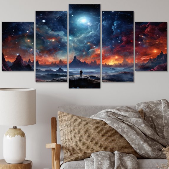 Designart "Astronomical Dreams in Orange and Blue I" Galaxies Metal Wall Decor Set