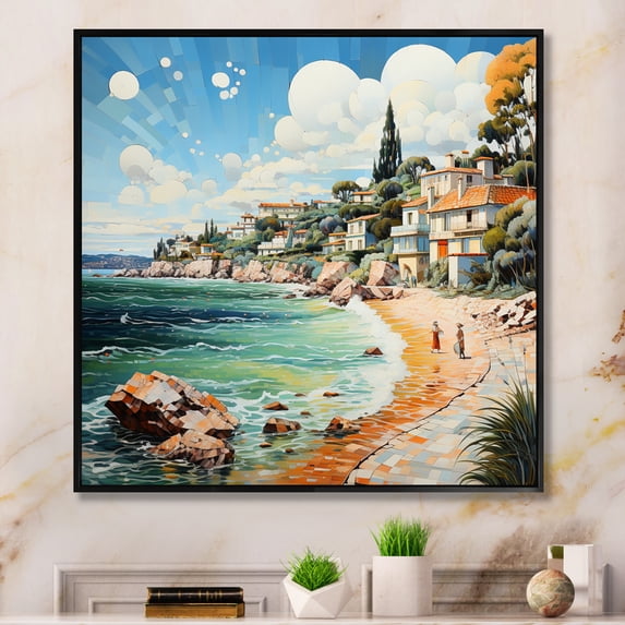 Designart "At Antibes French Seaside wall art V" Nautical & Beach Floater Framed Canvas Print
