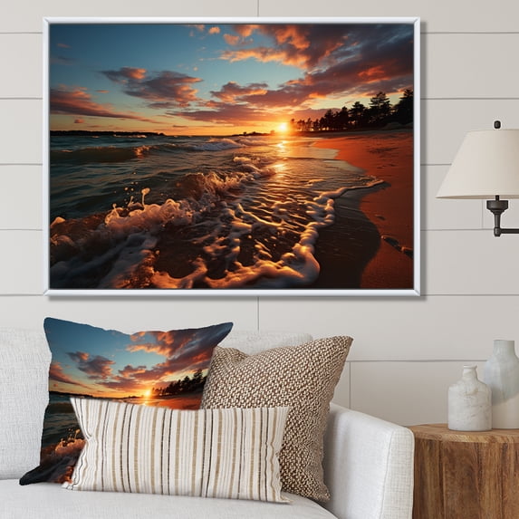 Designart "At Sunset Coastal Serenity painting II" Landscapes Floater Framed Canvas Print