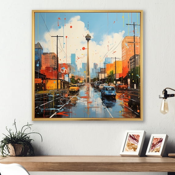 Designart "Atlanta Cityscape at Sunset I" Cityscapes Framed Wall Art - Modern White Atlanta Entryway Framed Wall Art Print