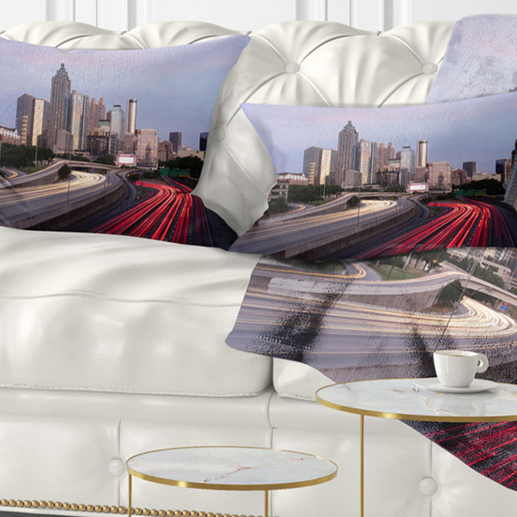 Designart Atlanta Georgia Rush Hour Traffic at Dusk - Cityscape Throw Pillow - 12x20