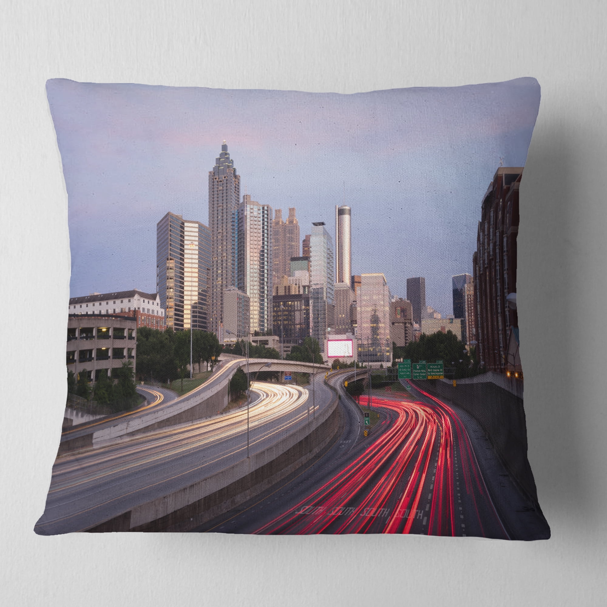Designart Atlanta Georgia Rush Hour Traffic at Dusk - Cityscape Throw Pillow - 16x16