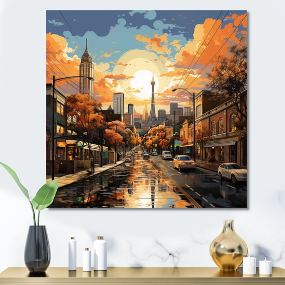 Designart "Atlanta Popart horizon IV" Cityscapes Wall Art Print