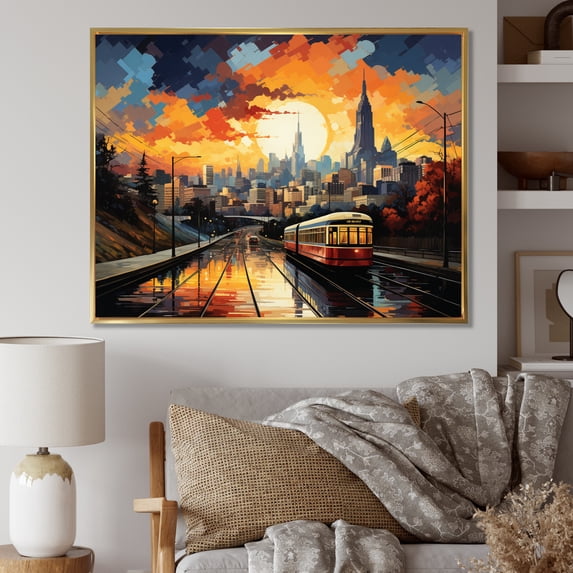 Designart "Atlanta Popart horizon V" Cityscapes Floater Framed Canvas Wall Art