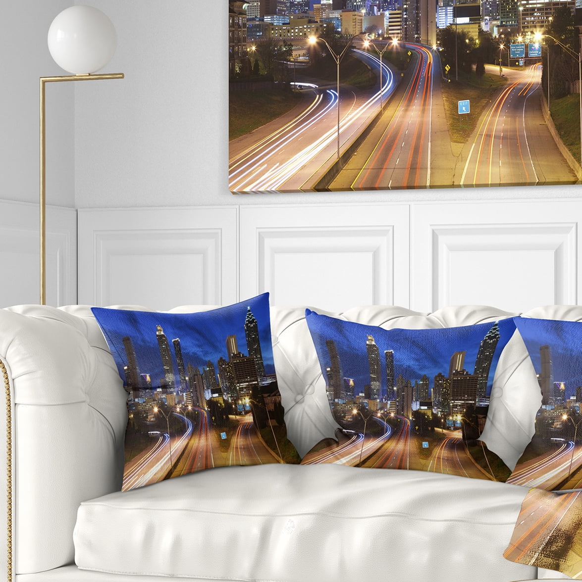 Designart Atlanta Skyline Twilight Blue Hour - Cityscape Throw Pillow - 18x18