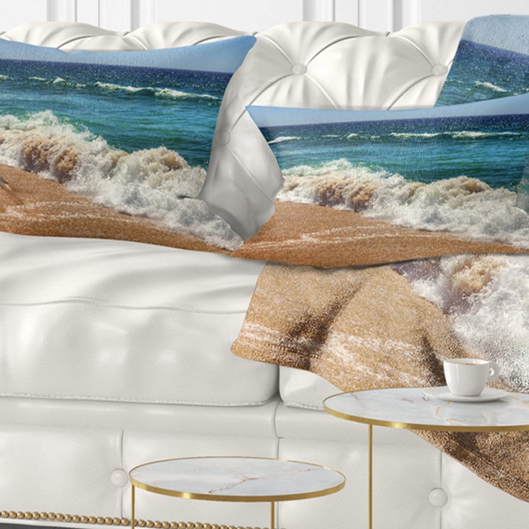 Designart Atlantic Beach with Foaming Waves - Seascape Throw Pillow - 12x20