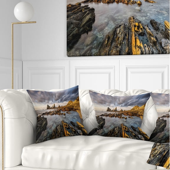 Designart Atlantic Coast in Spain - Seashore Photography Throw Pillow - 16x16