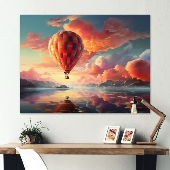 Designart "Atmospheric Adventure Peach Hot Air Balloon I" Transportation Canvas Wall Art