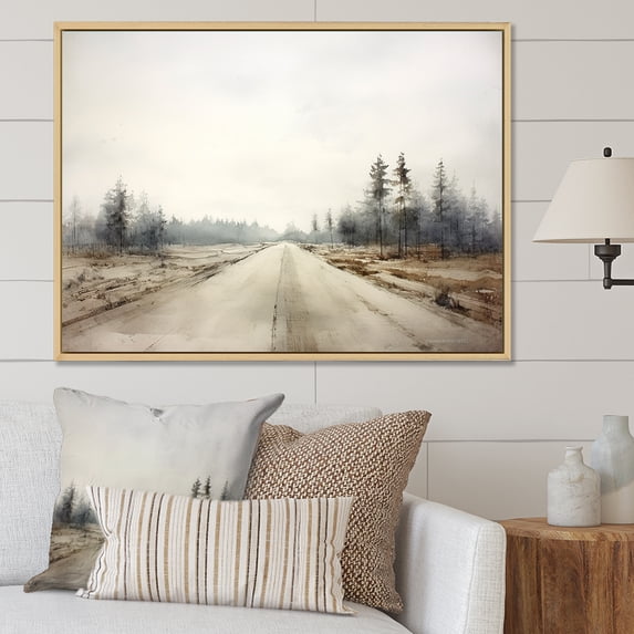 Designart "Atmospheric Highway View" Road Floater Framed Wall Art Prints