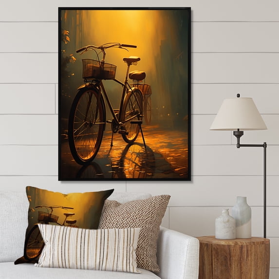 Designart "Atmospheric Rides on a Bicycle III" Bicycle Floater Framed Canvas Art Print