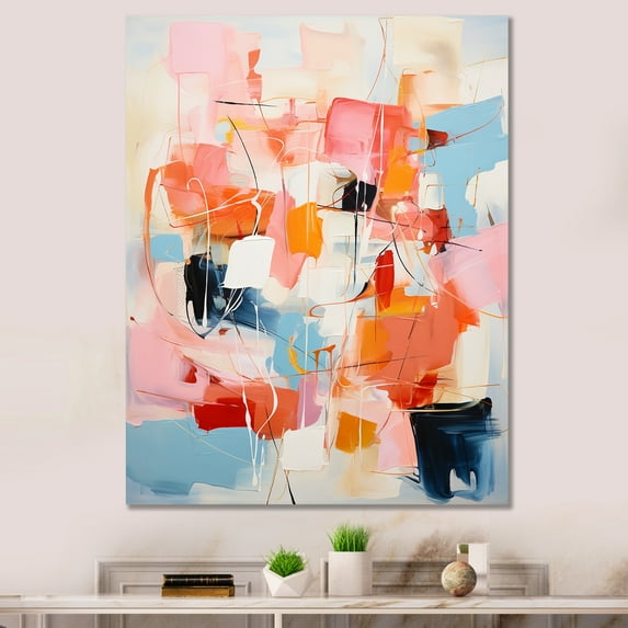 Designart "Atomic Abstraction Pink Beige Mid Century Art I" Abstract Wall Art Living Room