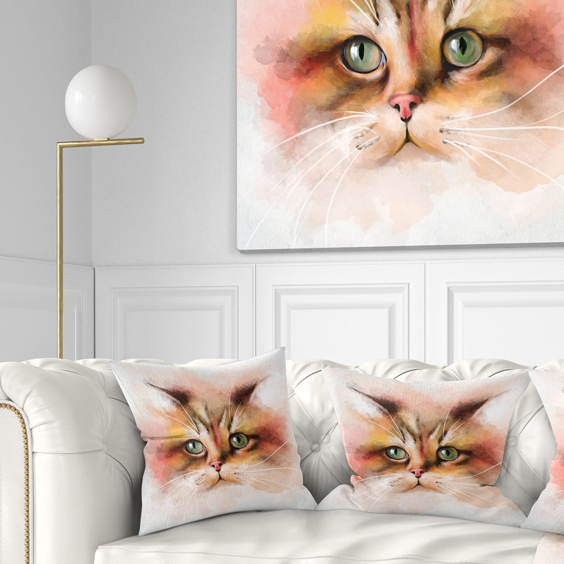 Designart Attractive Brown Cat Watercolor - Animal Throw Pillow - 18x18