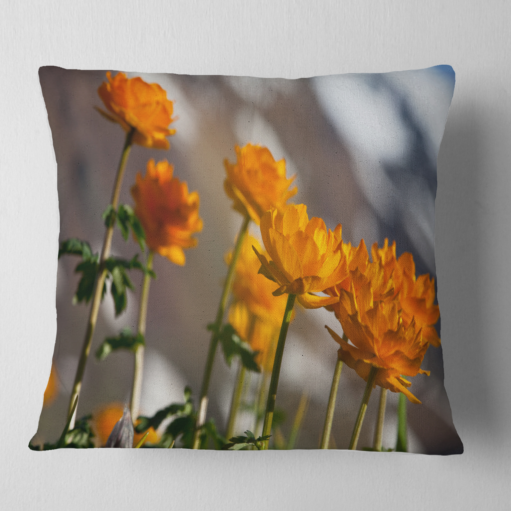 Designart Attractive Small Yellow Flowers - Flower Throw Pillow - 16x16