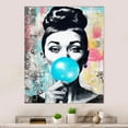thumbnail image 1 of Designart "Audrey Hepburn Blue Bubble Gum Timeless Elegance" Celebrity Metal Wall Decor, 1 of 5
