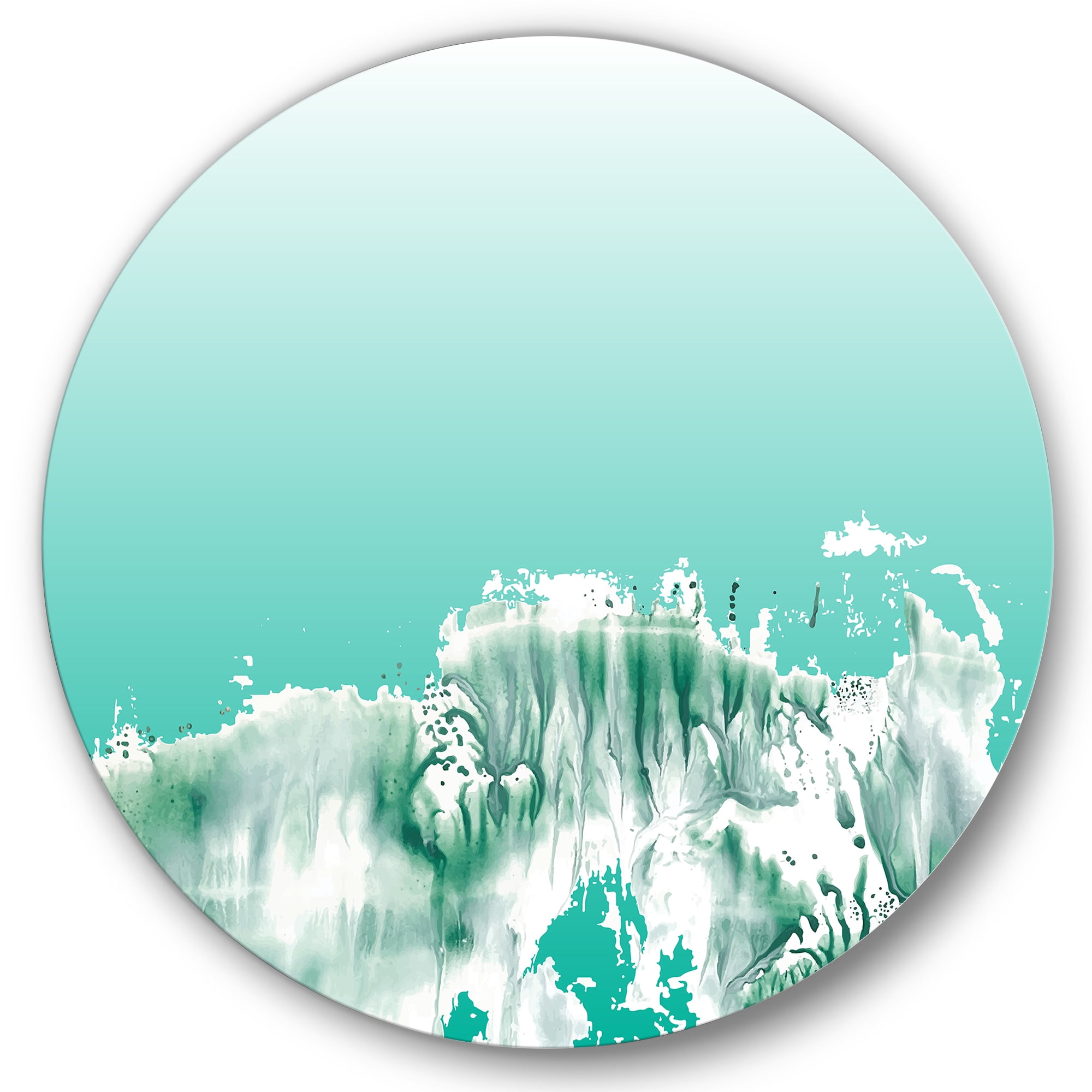 Designart 'Auquamarine Landscape Turquoise Splashes' Traditional Circle Metal Wall Art 29x29 - Disc of 29