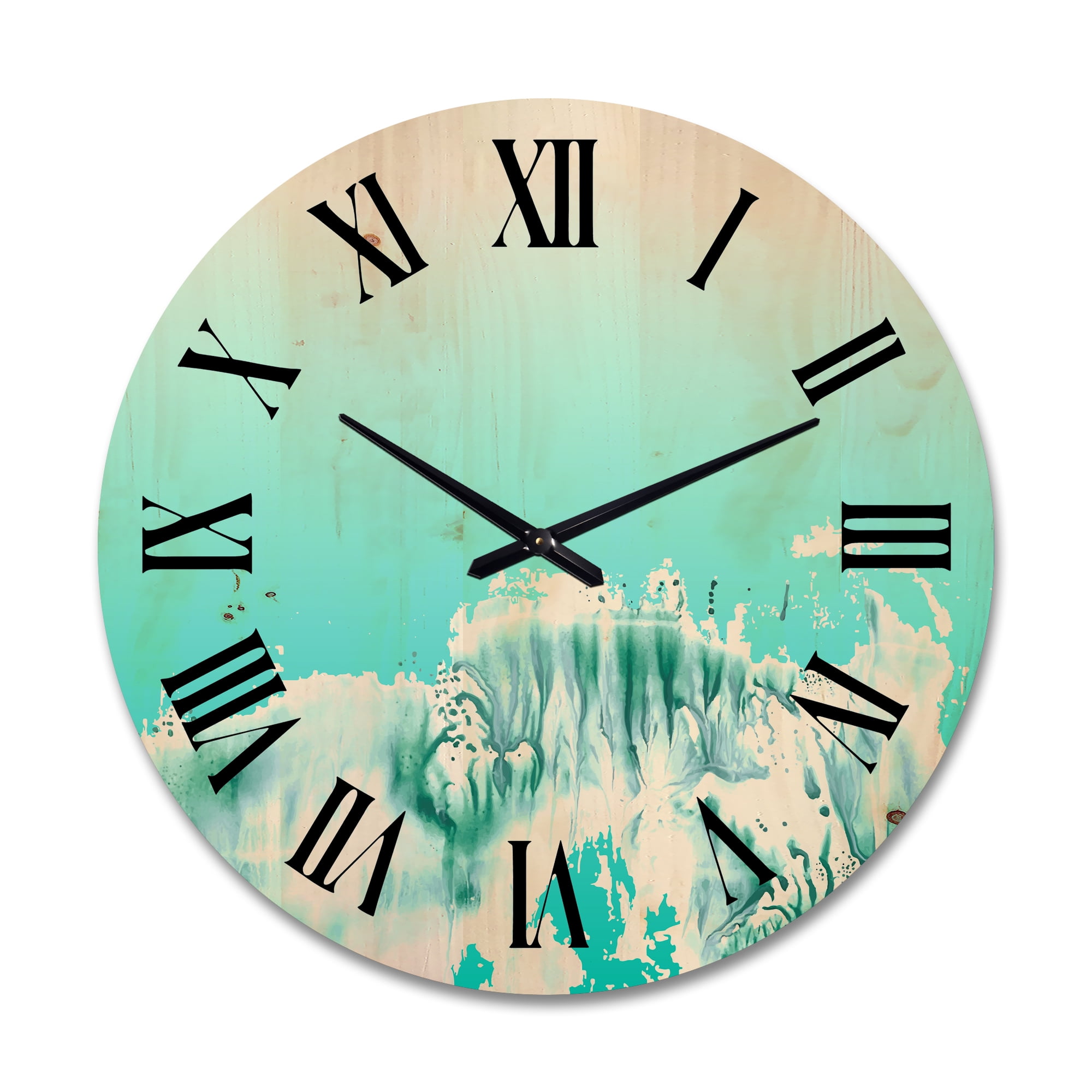 Designart 'Auquamarine Landscape Turquoise Splashes' Traditional Wood Wall Clock